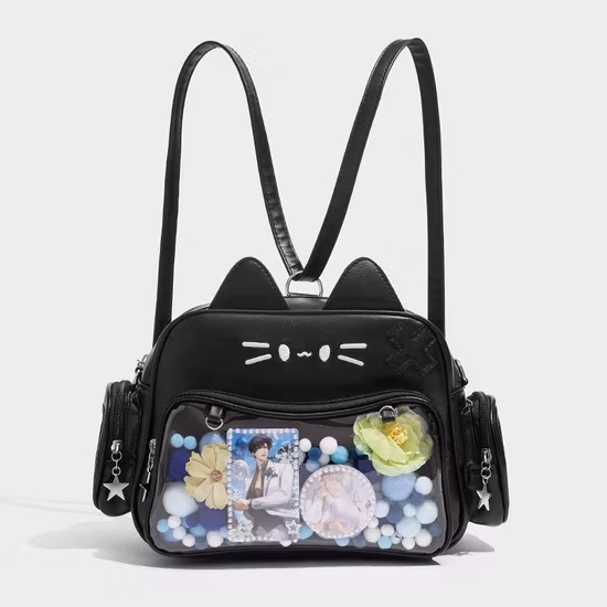 Y2K Schwarz Süße Katze Mode Kawaii Ita Tasche Rucksack Kleine Umhängetasche