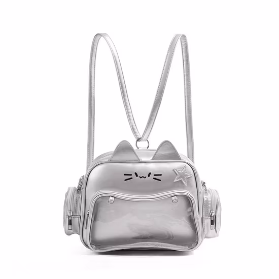Y2K Silber Süße Katze Mode Kawaii Ita Tasche Rucksack Kleine Umhängetasche